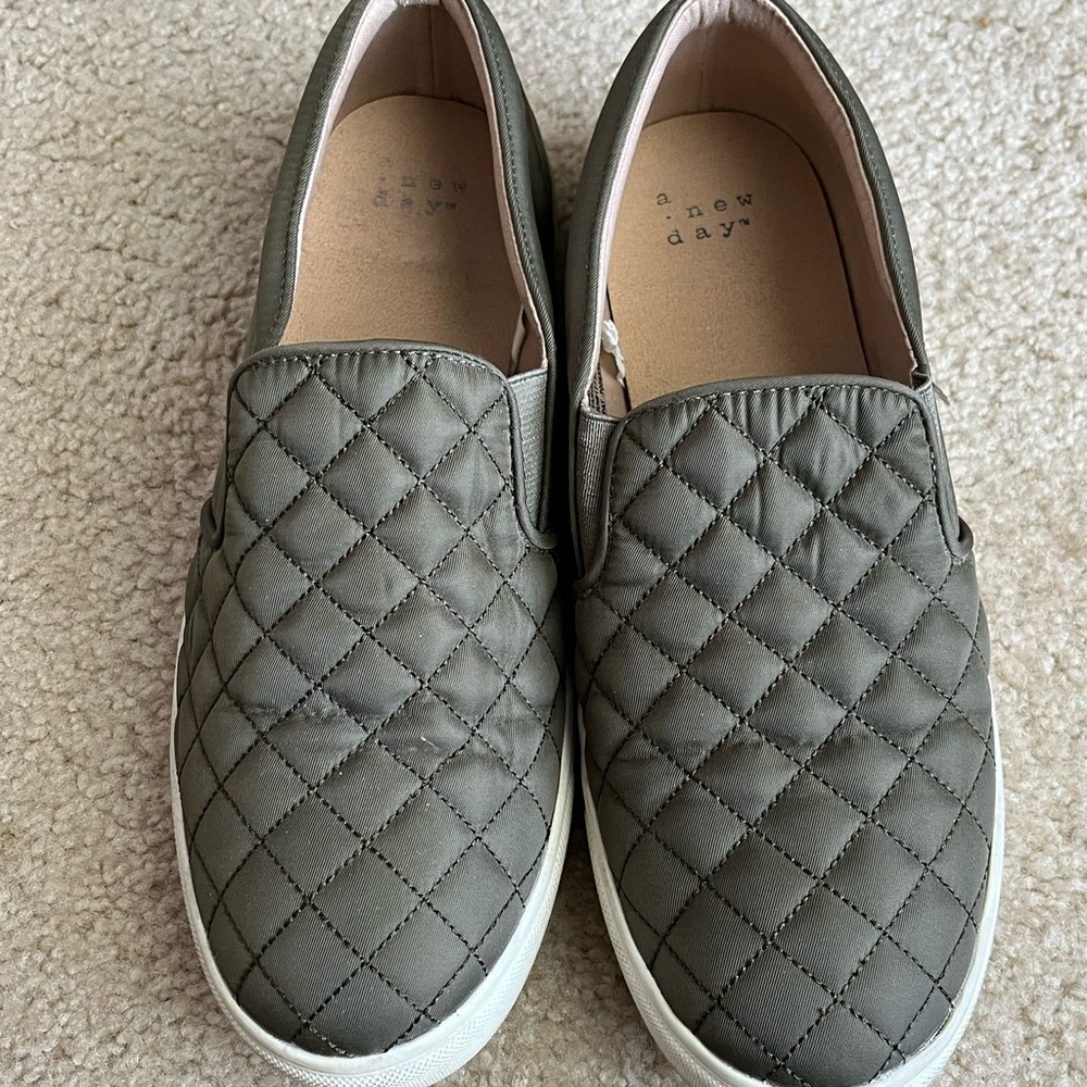 Olive green slip-on sneakers -size 8.5